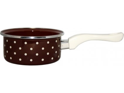 276 metalac hnedy puntik smaltovany rendlik s bakelitovou ruckou 14 cm 1 l