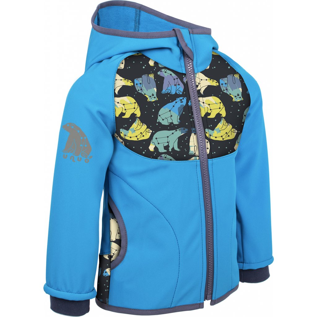 Dětská softshellová bunda s fleecem UNUO New souhvězdí medvěda tyrkysová ( NEW Unuo softshell jacket printed)