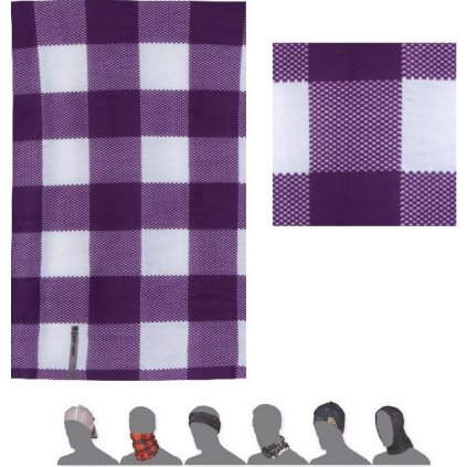 Multifunkční šátek SENSOR Tube kostka fialová/bílá