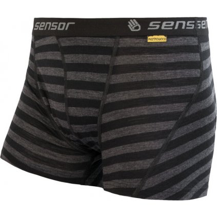 Pánské merino boxerky SENSOR active černá/šedá pruhy