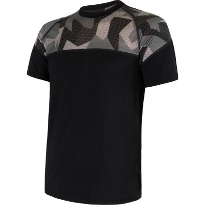 Pánské merino tričko SENSOR Impress černá/camo