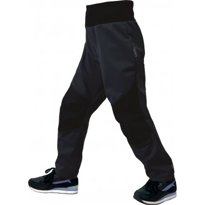 Unuo, Dětské softshellové kalhoty s fleecem pružné Flexi, Černá, Černá