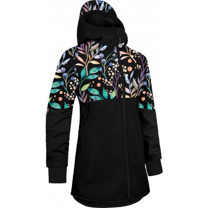 Dívčí softshellový kabát UNUO Street bez zateplení, Černá, Podzimní bobule