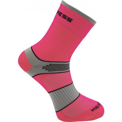 Cyklistické ponožky PROGRESS Cycling High Sox neon růžová/šedá