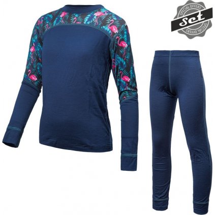 Dětský termo set SENSOR Merino Impress deep blue/floral