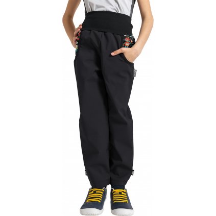Dětské softshellové kalhoty UNUO Basic s fleecem, černé, Roboti