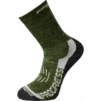 Zimní merino turistické ponožky PROGRESS X-treme khaki/šedá