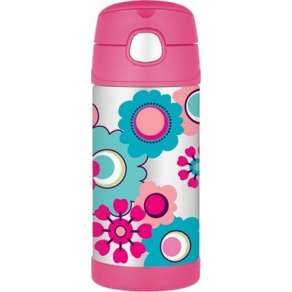 Dětská termoska THERMOS FUNtainer s brčkem - květy 355 ml