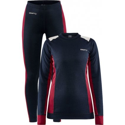 Dámský termo set CRAFT Core Dry Baselayer tm. modrá s růžovou (Velikost XS)