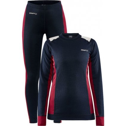 Dámský termo set CRAFT Core Dry Baselayer tm. modrá s růžovou