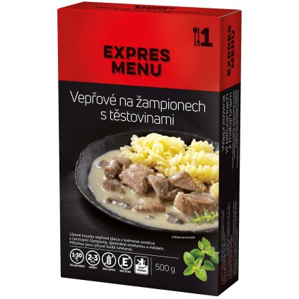 Vepřové na žampionech s těstovinami EXPRES MENU (1porce)