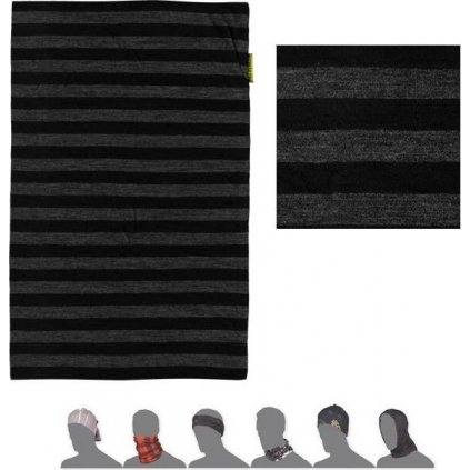 Multifunkční šátek SENSOR Tube merino wool černá/tm.šedá pruhy