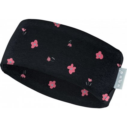 Dětská čelenka UNUO fleecová Elise, Černá, Květiny (Velikost M (49 - 52 cm))