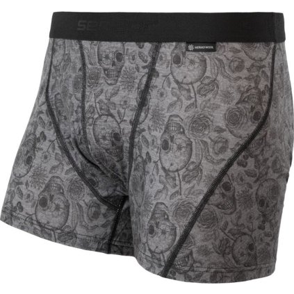 Pánské termo boxerky SENSOR Merino impress černá/skulls (Velikost S, Barva černá)