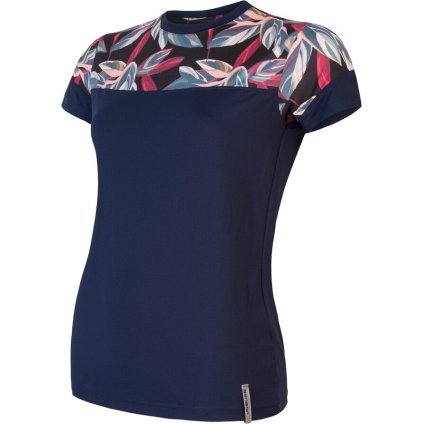 Dámské funkční triko SENSOR Coolmax Impress deep blue/leaves (Velikost L, Barva modrá)