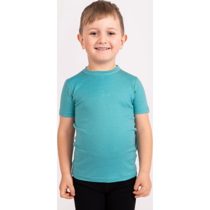 Dětské merino triko UNUO s krátkým rukávem Nature, Aqua (Velikost 98/104)