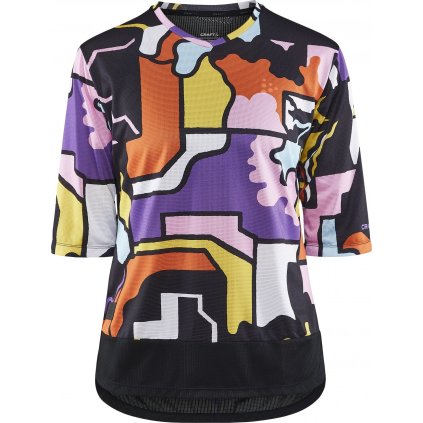 Dámský cyklodres CRAFT Core Offroad Ss Tee žlutá s fialovou (Velikost XS)
