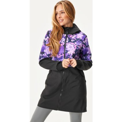 Dámský softshellový kabát UNUO s fleecem Street, Černá, Kytky (Velikost XS)