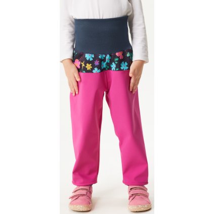 Batolecí softshellové kalhoty s fleecem Basic, Fuchsiová, Kytičky (Velikost 80/86)