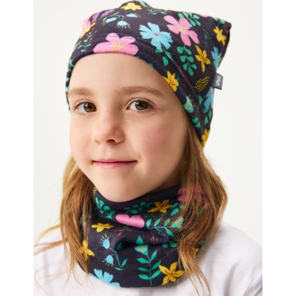 Dětská čepice fleecová UNUO Basic, Kytičky (Velikost S)