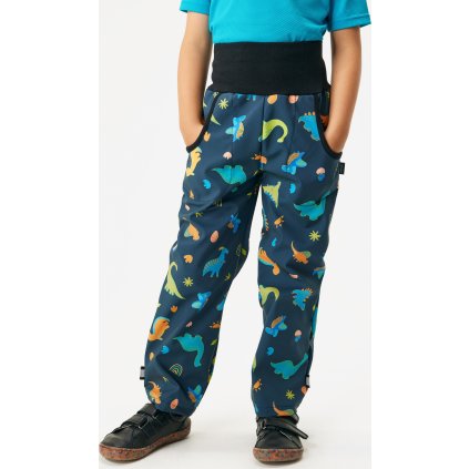 Dětské softshellové kalhoty UNUO s fleecem Basic, Dinosauři (Velikost 98/104)