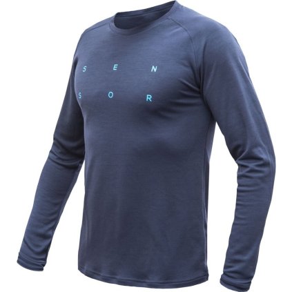 Pánské merino triko SENSOR Blend Typo deep blue (Velikost XL, Barva modrá)