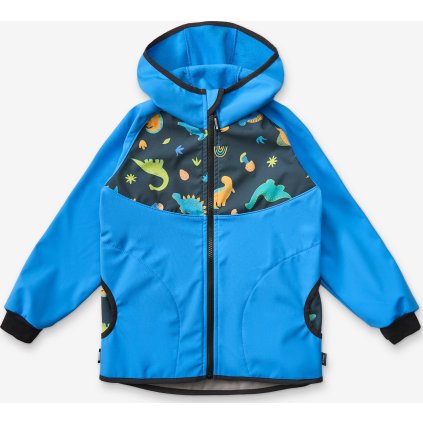 Dětská softshellová bunda UNUO s fleecem Basic, Modrá, Dinosauři (Velikost 86/92)