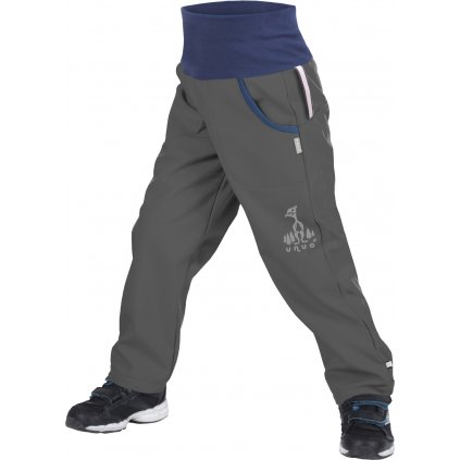 Dětské softshellové kalhoty UNUO s fleecem Antracitové + reflexní obrázek Evžen (Softshell kids trousers)