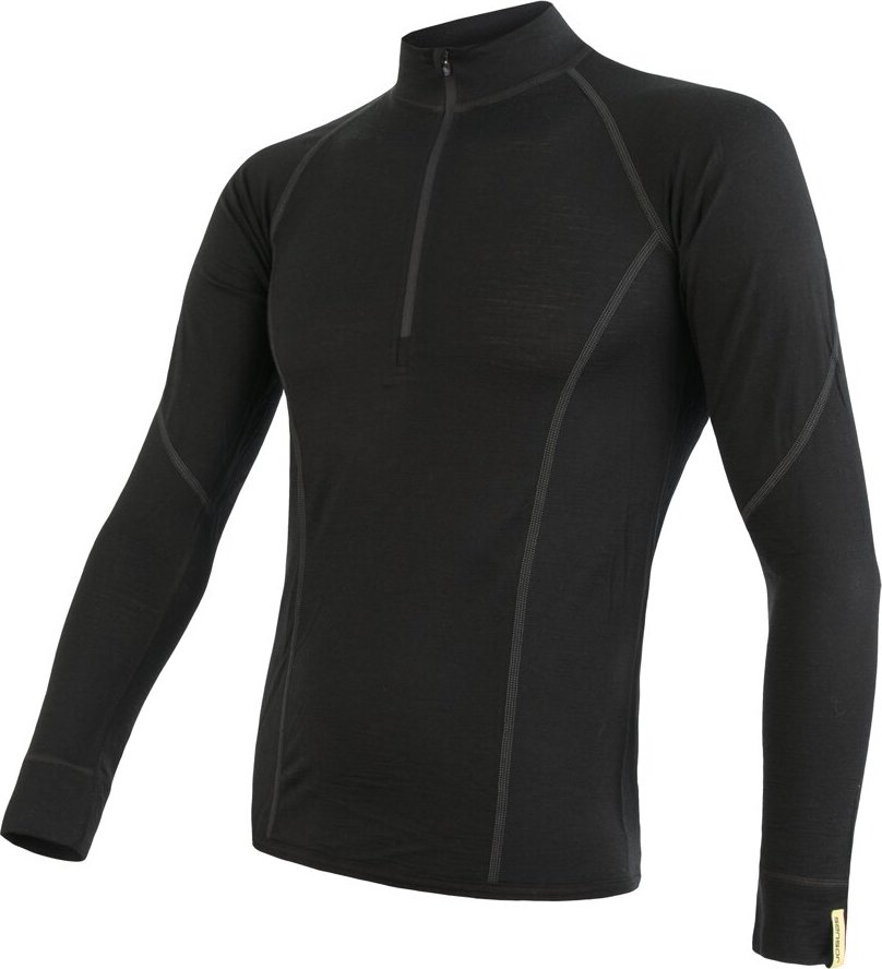 Pánské merino tričko SENSOR active černá/zip Velikost: M, Barva: černá