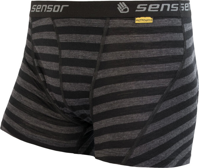 Pánské merino boxerky SENSOR active černá/šedá pruhy Velikost: S, Barva: šedá