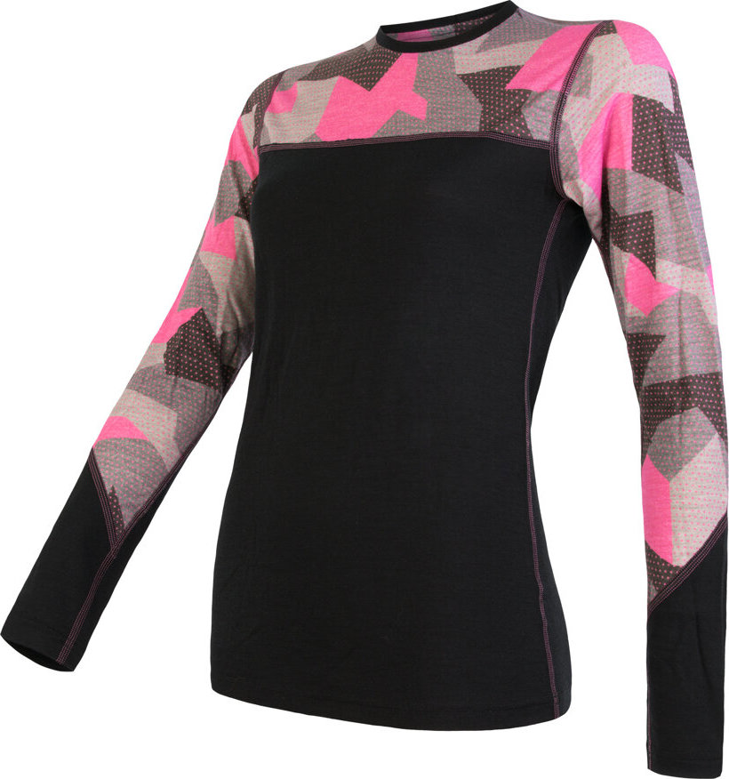 Dámské termo tričko SENSOR Merino impress černá/růžová Velikost: XL, Barva: růžová