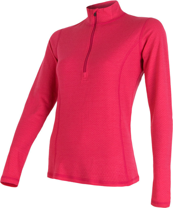 Dámské merino tričko SENSOR df růžová zip Velikost: XL, Barva: růžová