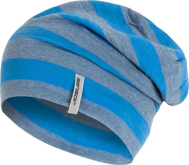 Čepice SENSOR Merino wool modrá pruhy Velikost: L, Barva: Modrá