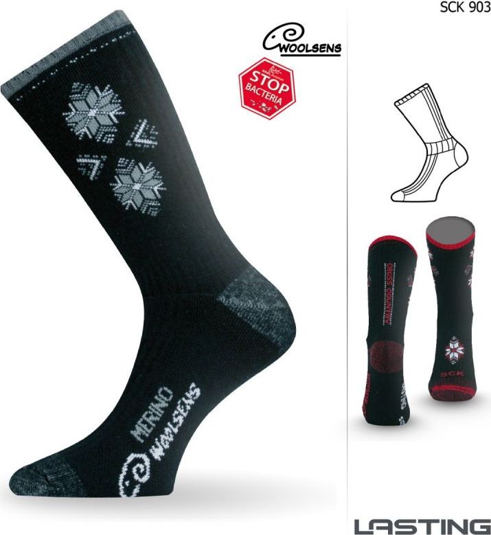 Lyžařské merino ponožky LASTING Sck černé Velikost: (34-37) S