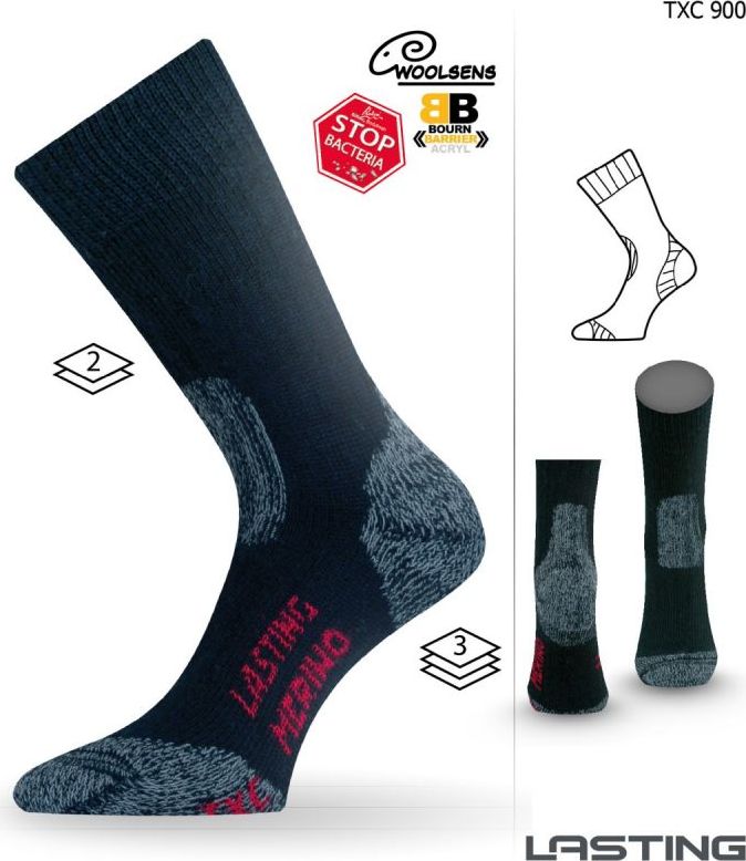 Merino ponožky LASTING Txc černé Velikost: (42-45) L