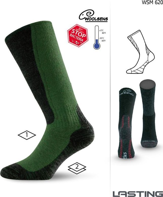 Merino ponožky LASTING Wsm zelené Velikost: (34-37) S
