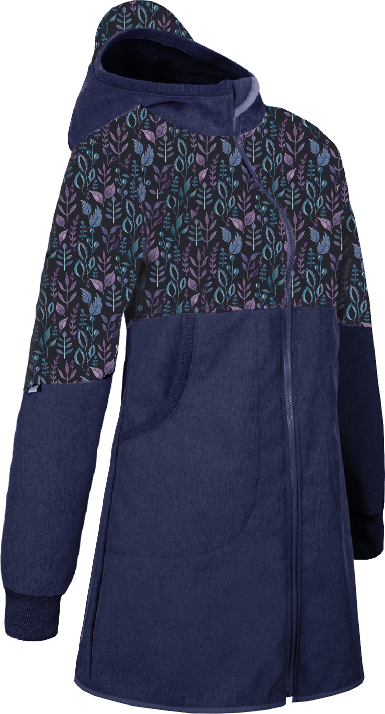 Dámský softshellový kabát UNUO s fleecem, Žíhaná Tm. Modrá, Lístečky Velikost: XS