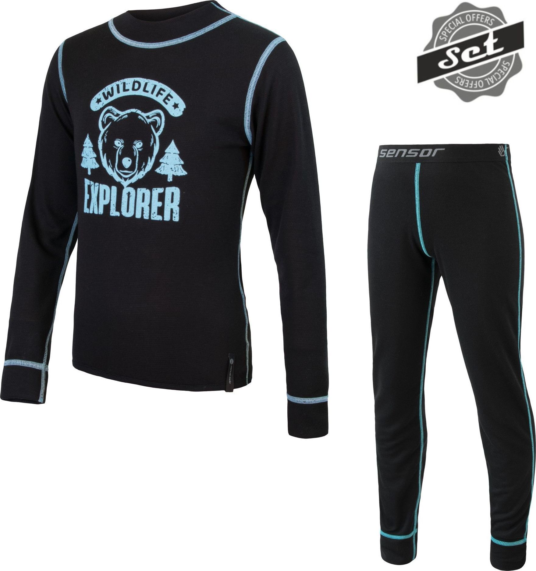 Dětský funkční set SENSOR Double Face Wild černá Barva: černá, Velikost: 100