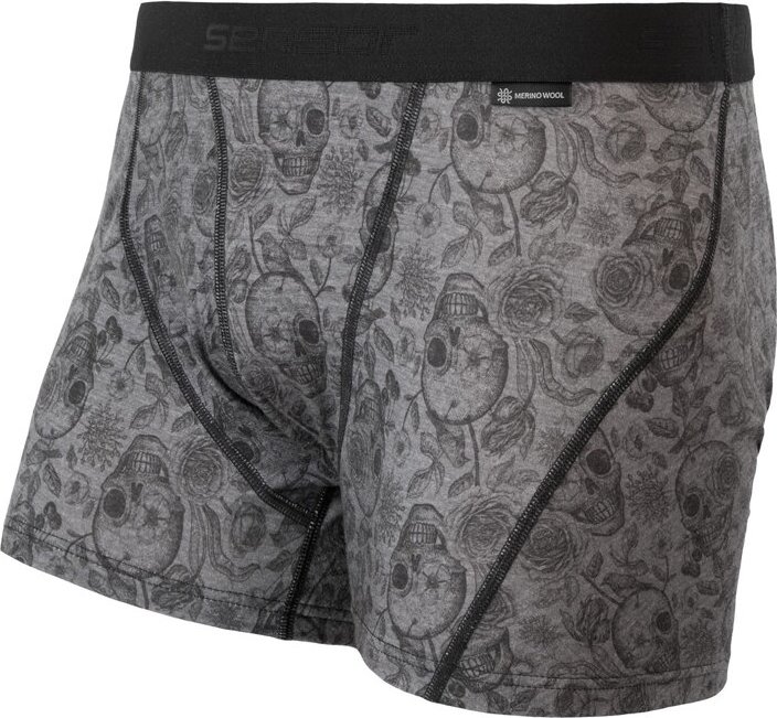 Pánské termo boxerky SENSOR Merino impress černá/skulls Velikost: M, Barva: černá