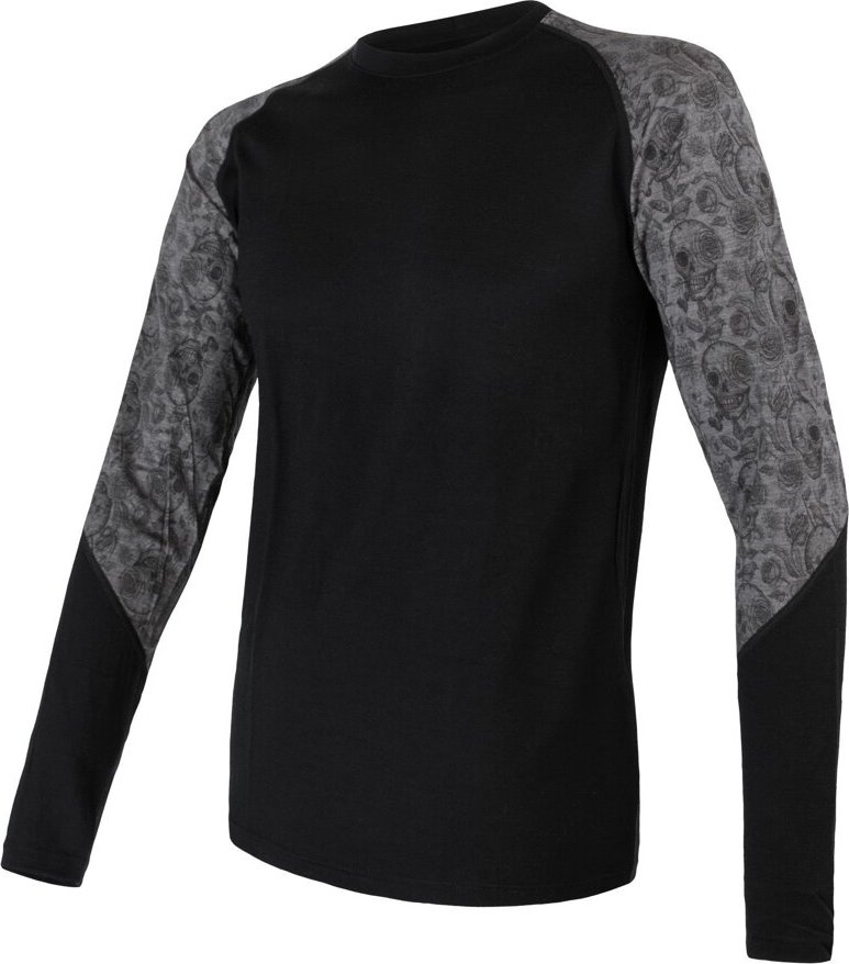 Pánské termo tričko SENSOR Merino impress černá/skulls Velikost: XL, Barva: černá