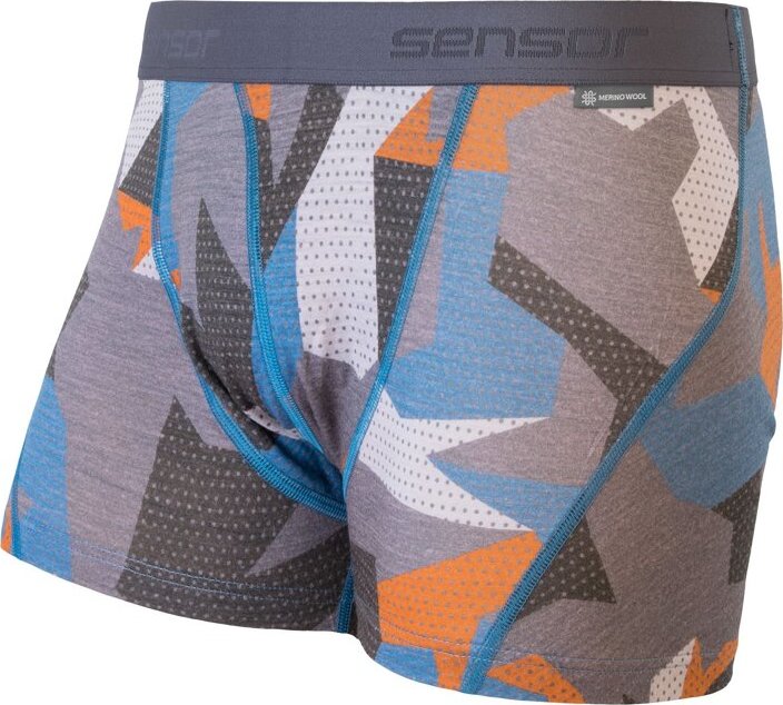 Pánské boxerky SENSOR Merino impress modrá/camo Velikost: S, Barva: Modrá