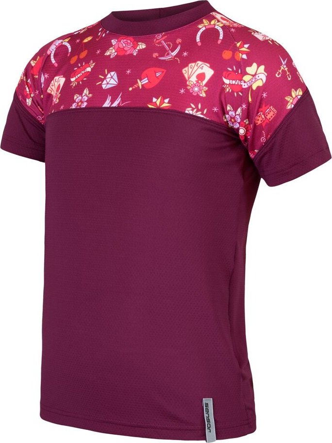 Dětské funkční tričko SENSOR Coolmax impress růžová/girls tattoo Velikost: 140, Barva: fialová