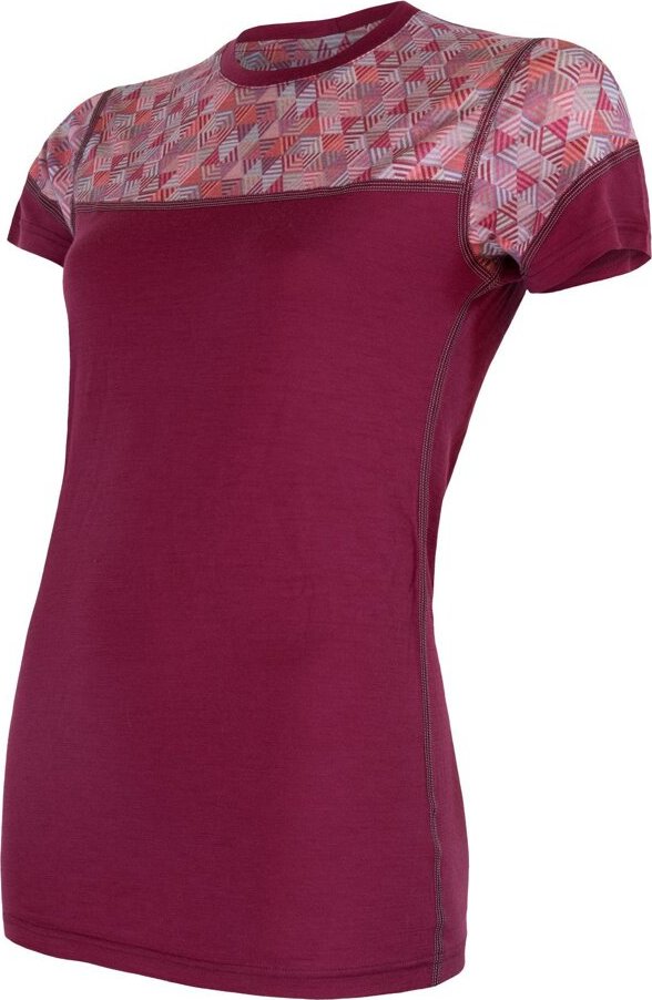 Dámské merino tričko SENSOR Impress růžová/pattern Velikost: S, Barva: fialová