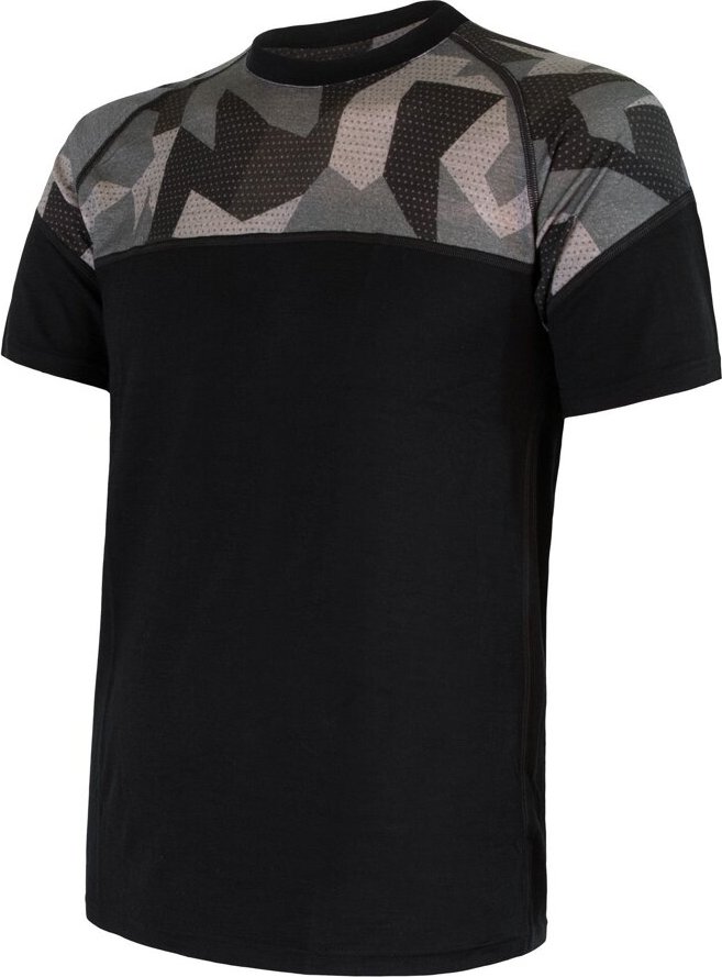 Pánské merino tričko SENSOR Impress černá/camo Velikost: XXL, Barva: černá