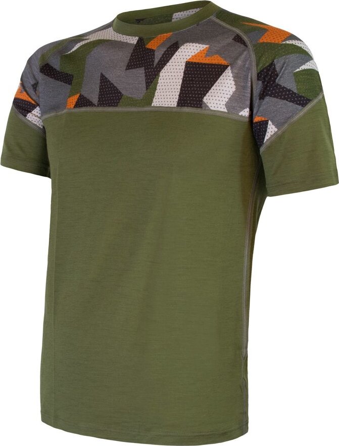 Pánské merino tričko SENSOR Impress zelená/camo Velikost: M, Barva: Zelená