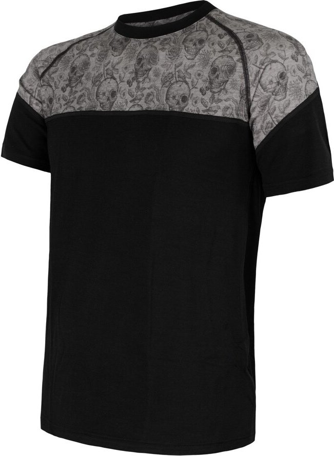 Pánské merino tričko SENSOR Impress černá/skulls Velikost: XXL, Barva: černá
