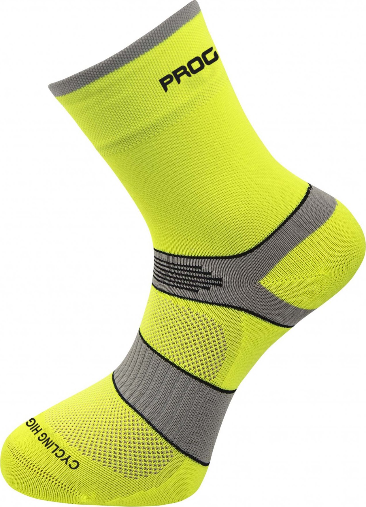 Cyklistické ponožky PROGRESS Cycling High Sox neon žlutá/šedá Velikost: 35-38