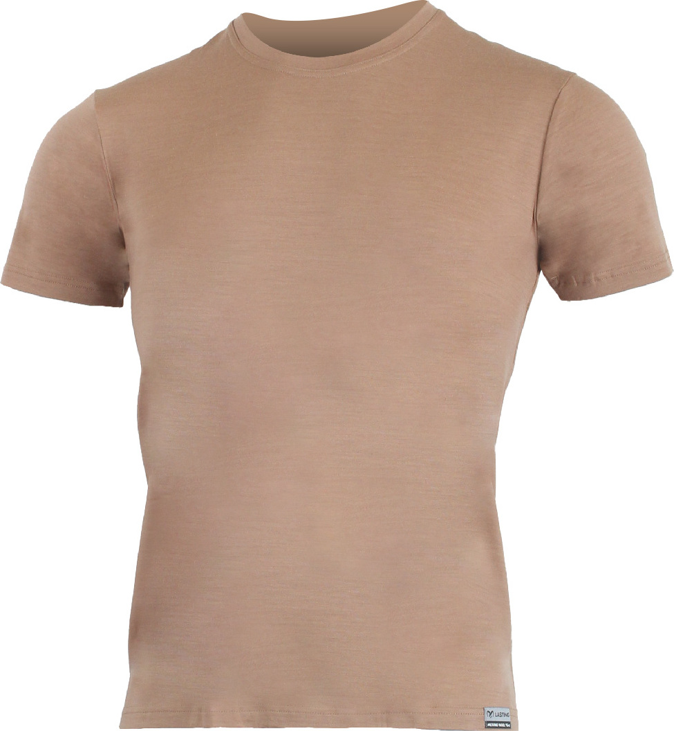 Pánské merino triko LASTING Chuan hnědé Velikost: XXL