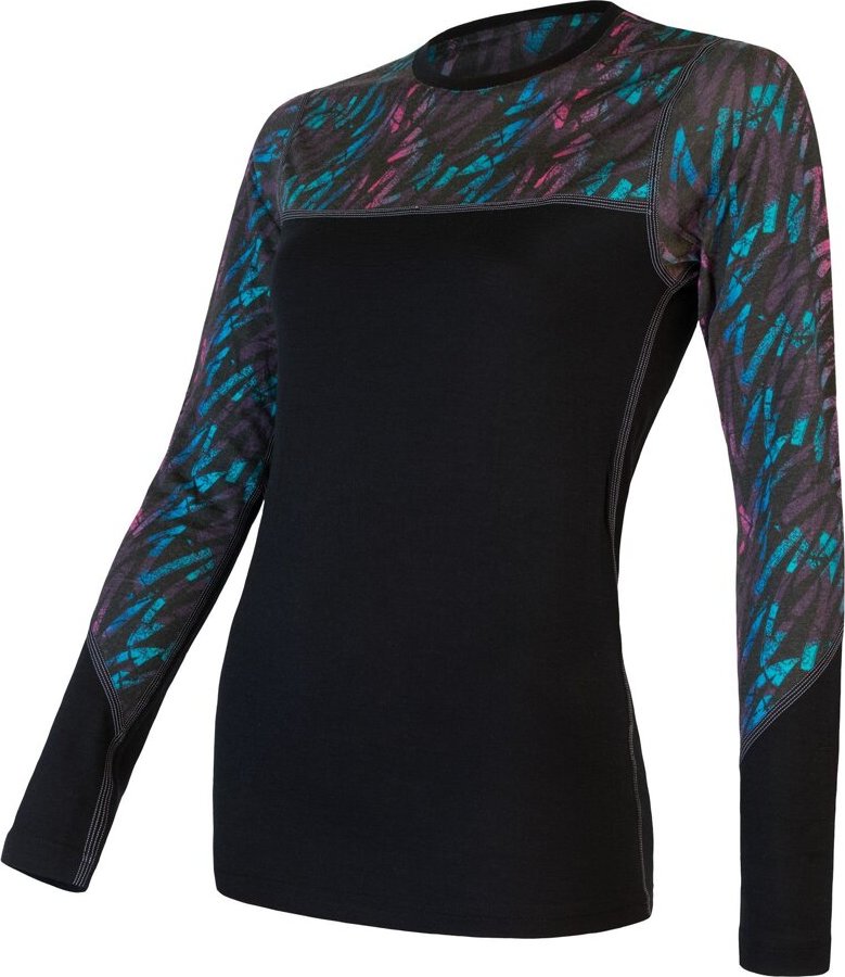 Dámské termo tričko SENSOR merino Impress černá/stripes Barva: černá, Velikost: M