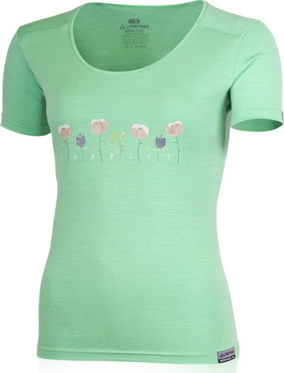 Dámské merino triko LASTING Poppy zelené Velikost: L
